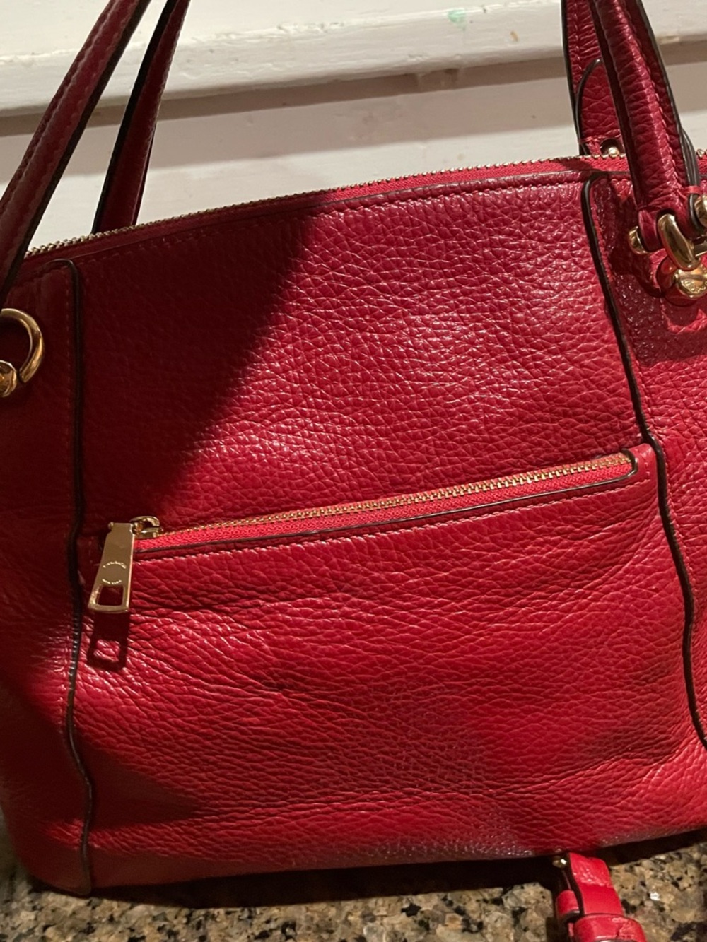 Coach Kacey Red Pebbled Leather Satchel with Gold Hardware - Picture 5 of 10